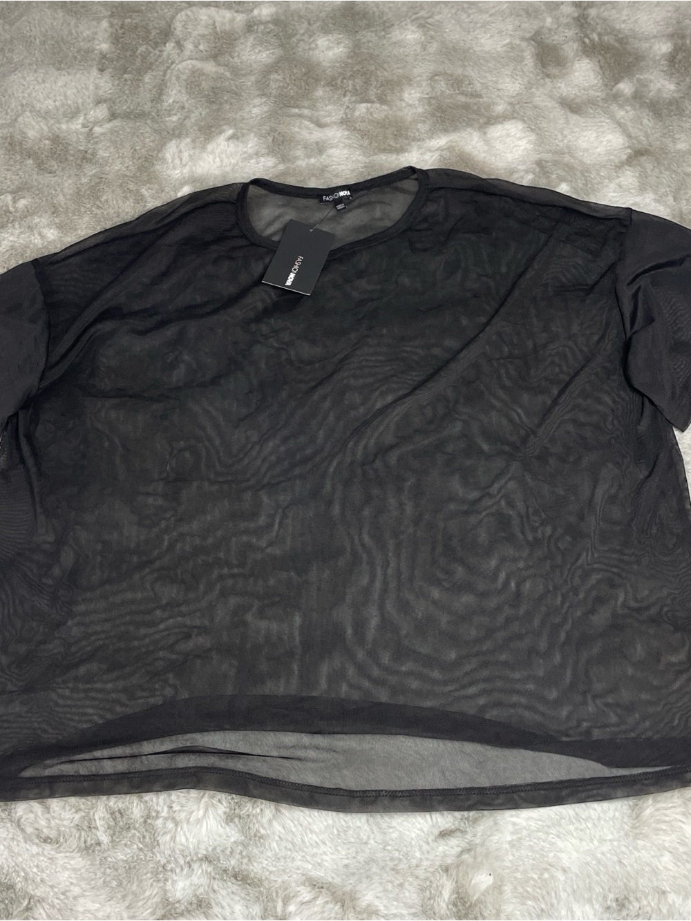 Fashion Nova Men's Sheer Black Short Sleeve Crewneck Tee-0249